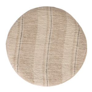 Rowena Interiors Cotton Handwoven Striped Round Ottoman with Dark Criss Cross Wood Base for Boho Rooms EC2232