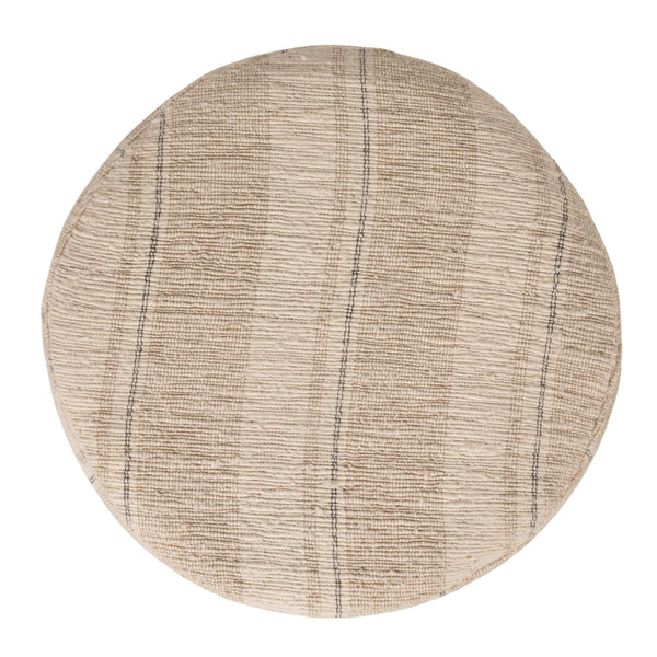 Rowena Interiors Cotton Handwoven Striped Round Ottoman with Dark Criss Cross Wood Base for Boho Rooms EC2232