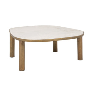 Rowena Interiors Abstract Marble Top Coffee Table with Gold Tapered Legs for Glam Living Rooms EC2233MC