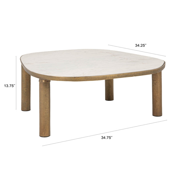 Rowena Interiors Abstract Marble Top Coffee Table with Gold Tapered Legs for Glam Living Rooms EC2233MC