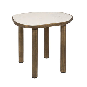 Rowena Interiors Abstract Marble Top End Table with Tapered Gold Legs Sculptural Living Room Accent EC2234
