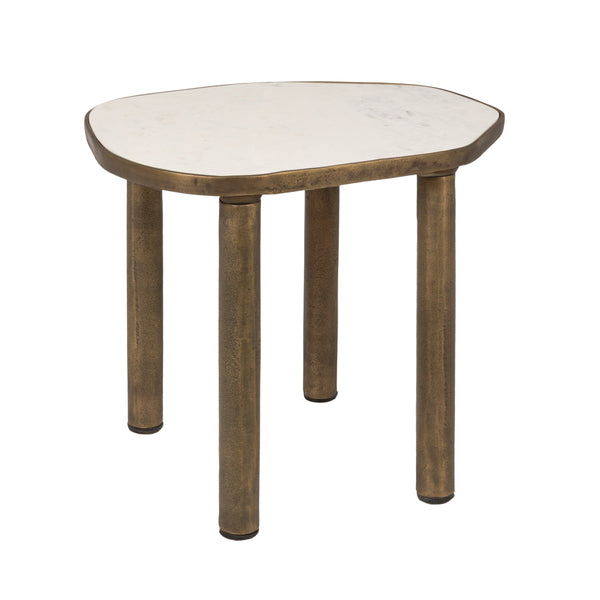 Rowena Interiors Abstract Marble Top End Table with Tapered Gold Legs Sculptural Living Room Accent EC2234