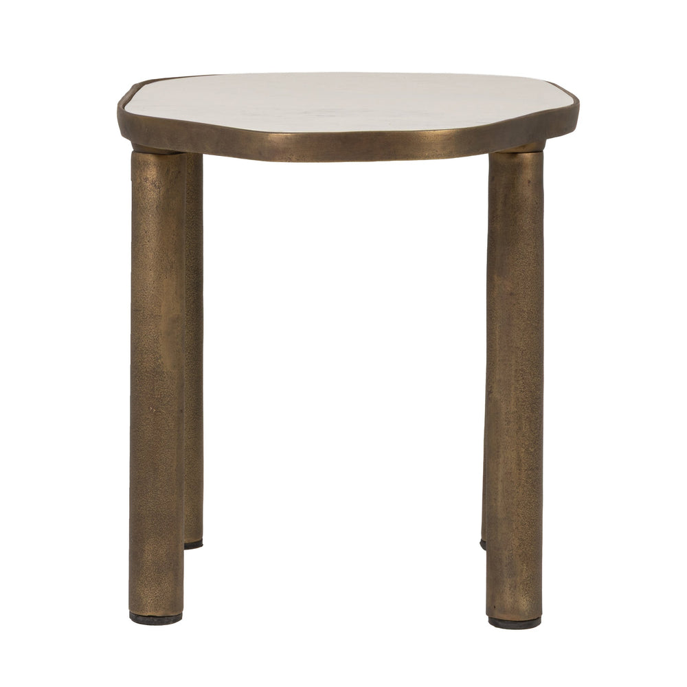 Rowena Interiors Abstract Marble Top End Table with Tapered Gold Legs Sculptural Living Room Accent EC2234