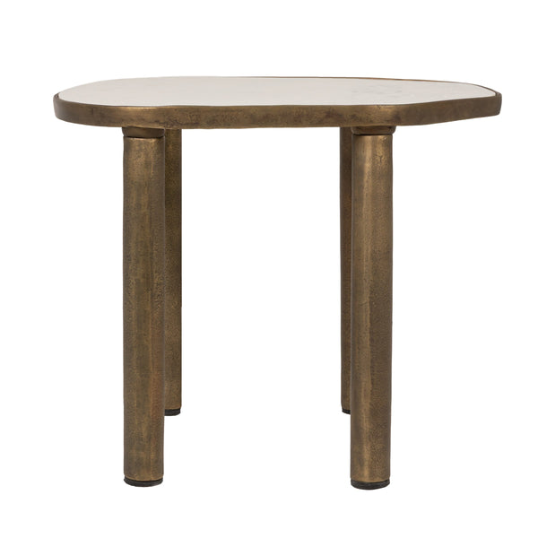 Rowena Interiors Abstract Marble Top End Table with Tapered Gold Legs Sculptural Living Room Accent EC2234