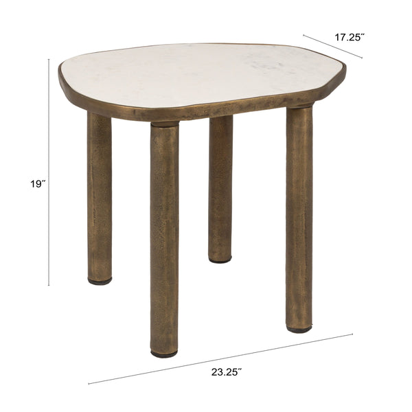 Rowena Interiors Abstract Marble Top End Table with Tapered Gold Legs Sculptural Living Room Accent EC2234
