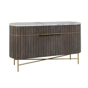 Rowena Interiors Mango Wood Console Table Fluted Doors Marble Top Brass Legs Entryway Storage EC2235