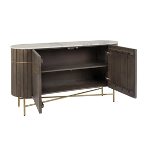 Rowena Interiors Mango Wood Console Table Fluted Doors Marble Top Brass Legs Entryway Storage EC2235
