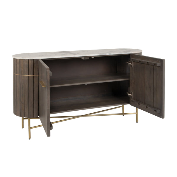 Rowena Interiors Mango Wood Console Table Fluted Doors Marble Top Brass Legs Entryway Storage EC2235