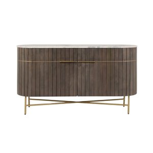 Rowena Interiors Mango Wood Console Table Fluted Doors Marble Top Brass Legs Entryway Storage EC2235