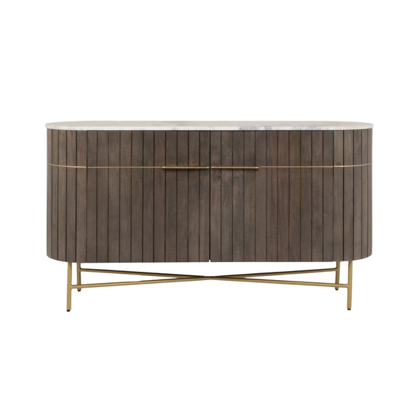 Rowena Interiors Mango Wood Console Table Fluted Doors Marble Top Brass Legs Entryway Storage EC2235
