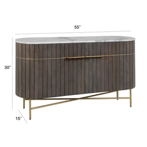Rowena Interiors Mango Wood Console Table Fluted Doors Marble Top Brass Legs Entryway Storage EC2235