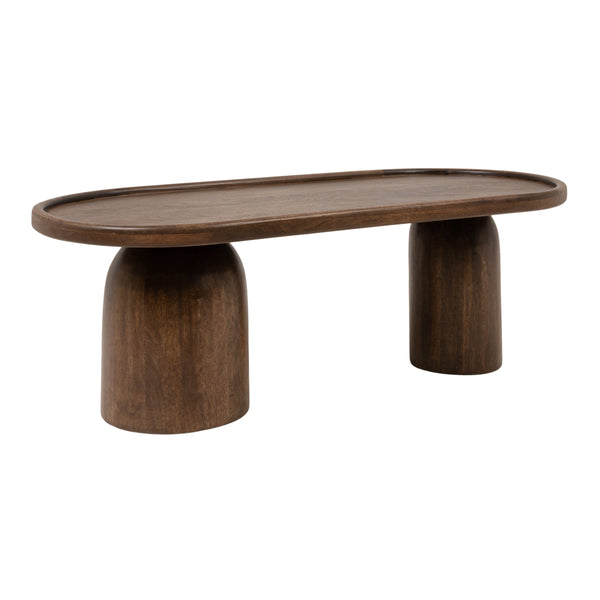 Rowena Interiors Asymmetrical Mango Wood Oval Coffee Table Sculptural Pedestal Base Tray Top EC2236MC