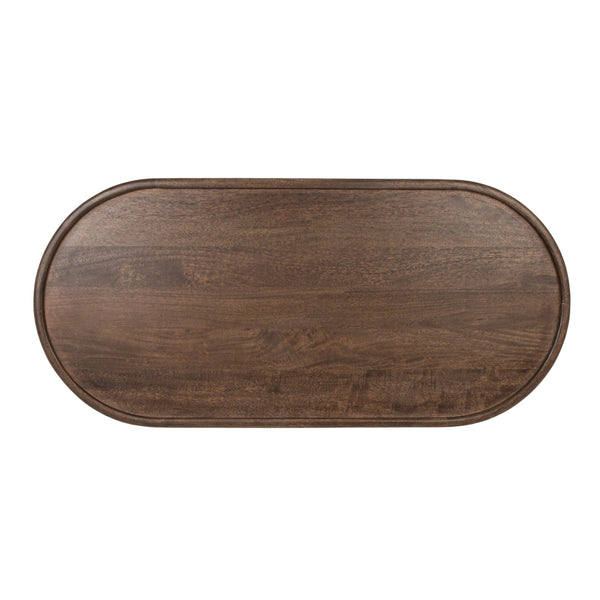 Rowena Interiors Asymmetrical Mango Wood Oval Coffee Table Sculptural Pedestal Base Tray Top EC2236MC