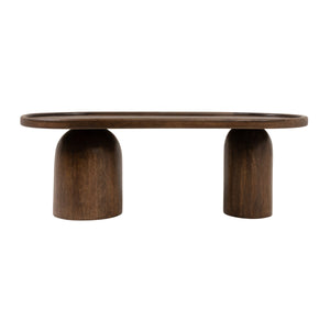 Rowena Interiors Asymmetrical Mango Wood Oval Coffee Table Sculptural Pedestal Base Tray Top EC2236MC