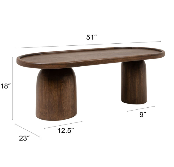 Rowena Interiors Asymmetrical Mango Wood Oval Coffee Table Sculptural Pedestal Base Tray Top EC2236MC
