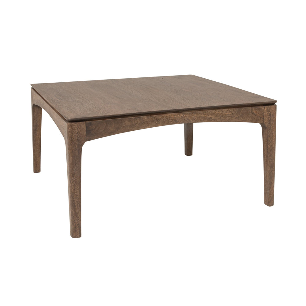Rowena Interiors Square Solid Mango Wood Coffee Table Walnut Finish Arched Base Tapered Legs Living Room EC2237