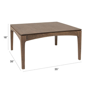 Rowena Interiors Square Solid Mango Wood Coffee Table Walnut Finish Arched Base Tapered Legs Living Room EC2237