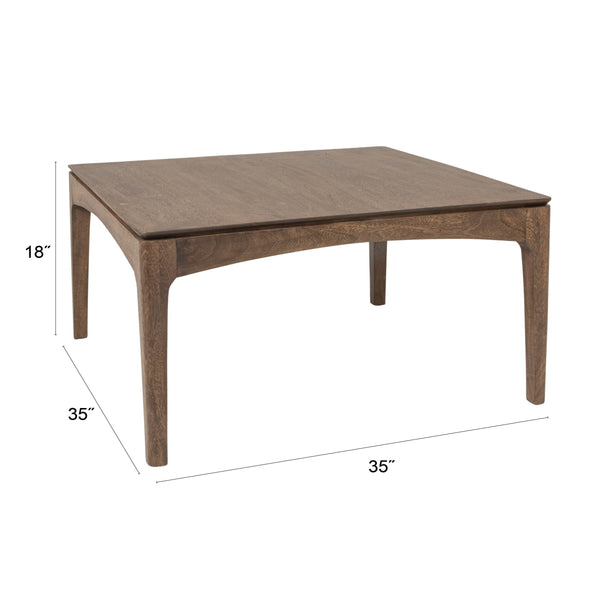 Rowena Interiors Square Solid Mango Wood Coffee Table Walnut Finish Arched Base Tapered Legs Living Room EC2237
