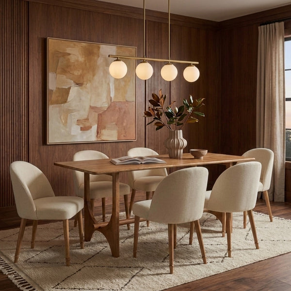 Rowena Interiors Mango Wood Rectangular Dining Table Wishbone Base Seats Six Farmhouse Scandinavian EC2239