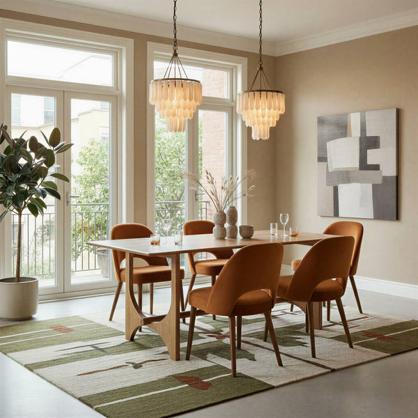 Rowena Interiors Mango Wood Rectangular Dining Table Wishbone Base Seats Six Farmhouse Scandinavian EC2239