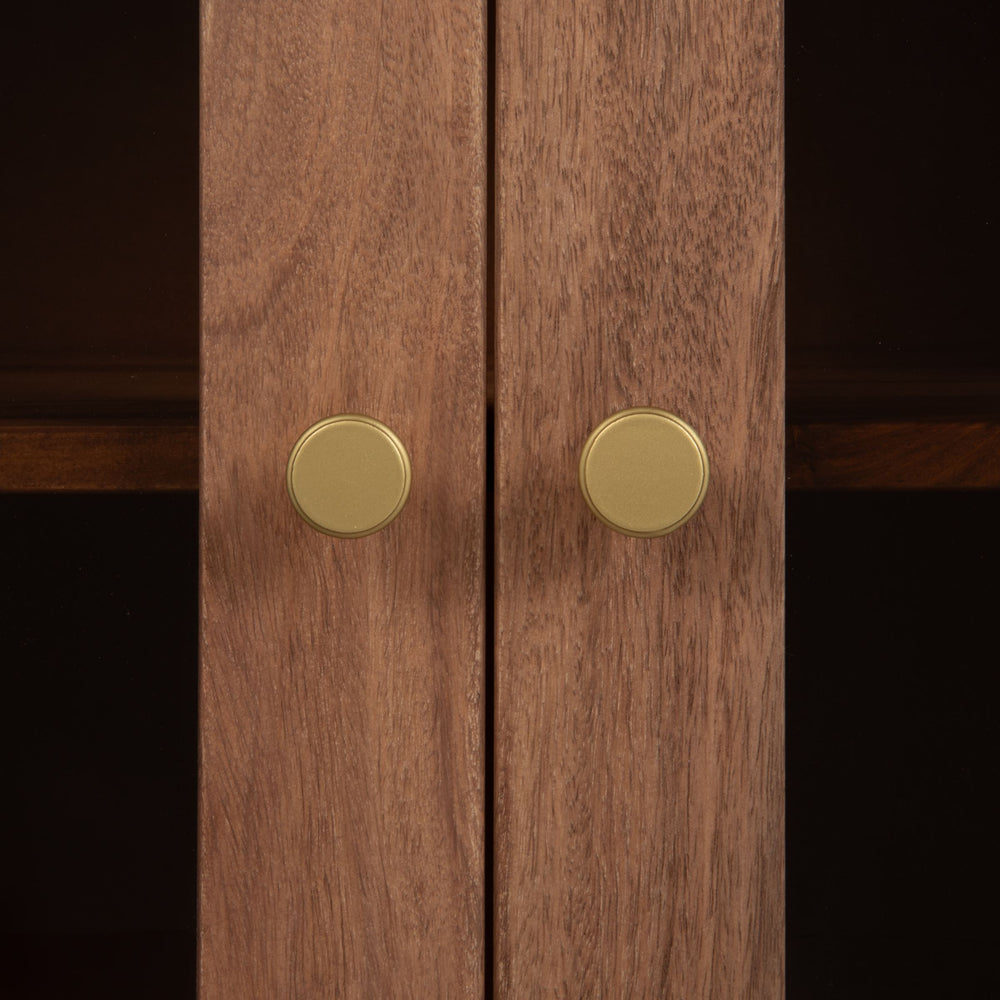 Rowena Interiors Sheesham Solid Wood Buffet with Glass Panel Doors Carved Legs Honey Walnut Finish EC2240
