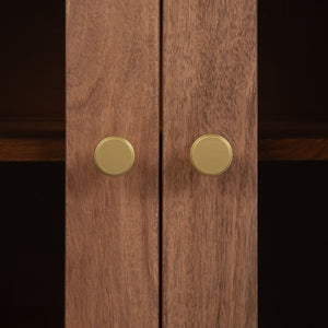 Rowena Interiors Sheesham Solid Wood Buffet with Glass Panel Doors Carved Legs Honey Walnut Finish EC2240