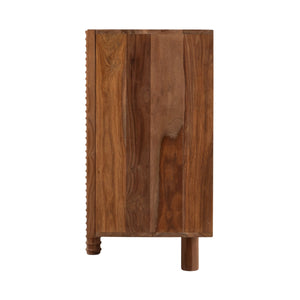 Rowena Interiors Sheesham Solid Wood Buffet with Glass Panel Doors Carved Legs Honey Walnut Finish EC2240