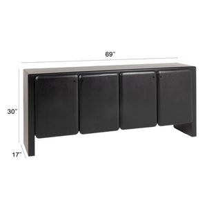 Rowena Interiors Mango Acacia Solid Wood Sideboard with Four Doors Black Lacquer Dining Storage EC2241