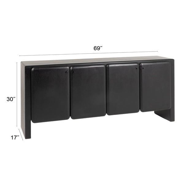 Rowena Interiors Mango Acacia Solid Wood Sideboard with Four Doors Black Lacquer Dining Storage EC2241