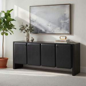 Rowena Interiors Mango Acacia Solid Wood Sideboard with Four Doors Black Lacquer Dining Storage EC2241