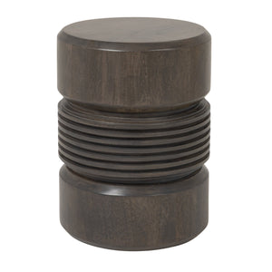 Rowena Interiors Round Solid Mango Wood Drum Side Table with Ribbed Sculpted Grey Finish for Modern Interiors EC2242