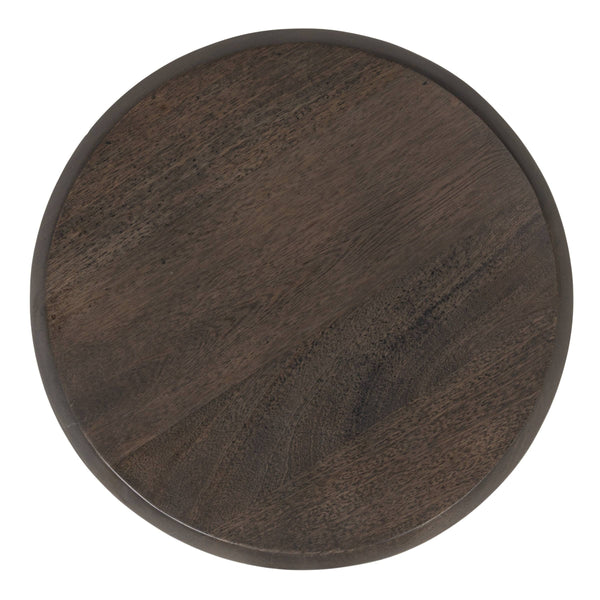 Rowena Interiors Round Solid Mango Wood Drum Side Table with Ribbed Sculpted Grey Finish for Modern Interiors EC2242