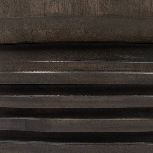 Rowena Interiors Round Solid Mango Wood Drum Side Table with Ribbed Sculpted Grey Finish for Modern Interiors EC2242