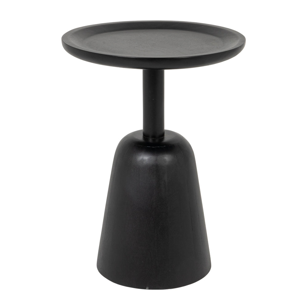 Rowena Interiors Round Solid Mango Wood Pedestal Accent Table Matte Black Sculptural Living Room EC2243
