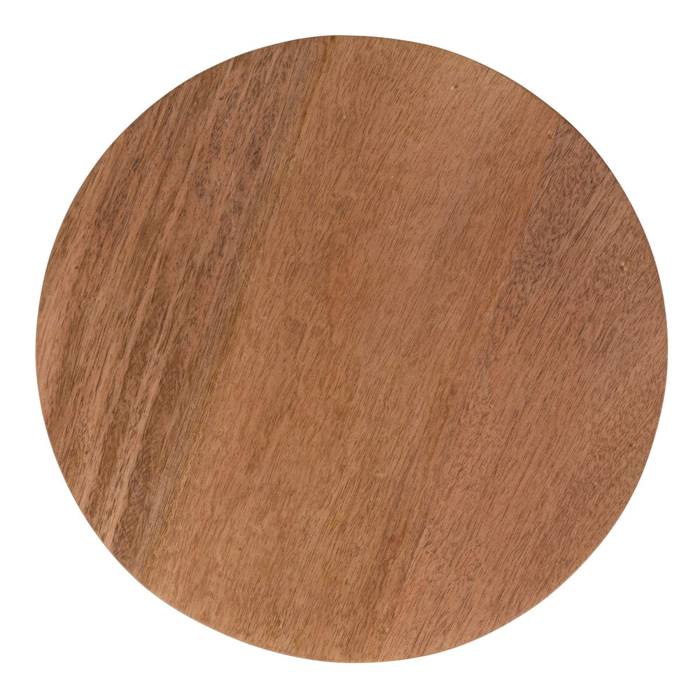 Rowena Interiors Round Solid Mango Wood Side Table with Ribbed Carving and Warm Honey Walnut Finish EC2244