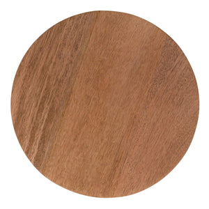 Rowena Interiors Round Solid Mango Wood Side Table with Ribbed Carving and Warm Honey Walnut Finish EC2244