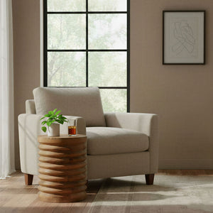 Rowena Interiors Round Solid Mango Wood Side Table with Ribbed Carving and Warm Honey Walnut Finish EC2244