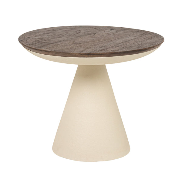 Rowena Interiors Round Mango Wood Accent Table with Ivory Iron Base for Modern and Rustic Interiors Cream and Dark Brown 19.5 inches EC2245