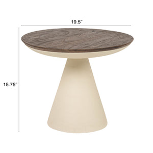 Rowena Interiors Round Mango Wood Accent Table with Ivory Iron Base for Modern and Rustic Interiors Cream and Dark Brown 19.5 inches EC2245