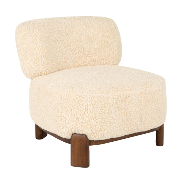 Rowena Interiors Boucle Accent Chair Cream Textured Upholstery Solid Wood Base for Modern Interiors EC2248