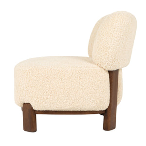 Rowena Interiors Boucle Accent Chair Cream Textured Upholstery Solid Wood Base for Modern Interiors EC2248