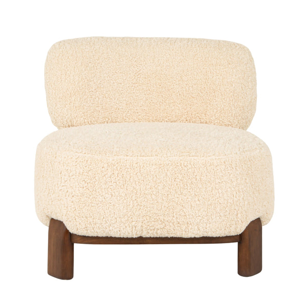Rowena Interiors Boucle Accent Chair Cream Textured Upholstery Solid Wood Base for Modern Interiors EC2248