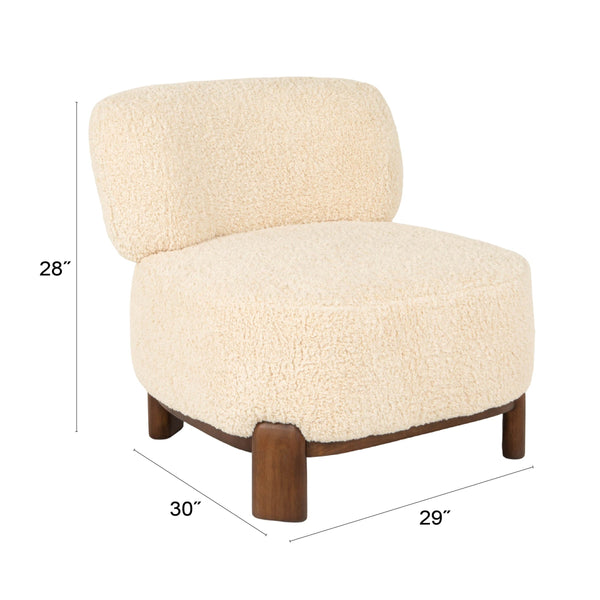 Rowena Interiors Boucle Accent Chair Cream Textured Upholstery Solid Wood Base for Modern Interiors EC2248