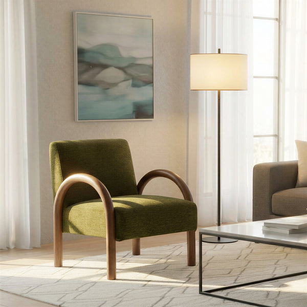 Rowena Interiors Velvet Accent Chair with Curved Wood Arms Retro Silhouette for Living Room Bedroom EC2250