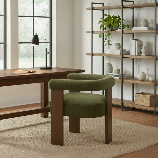 Rowena Interiors Modern Velvet Barrel Chair Curved Back Wood Frame Cozy Living Room Accent Seat EC2251