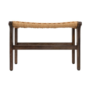 Rowena Interiors Mango Wood Grey Washed Frame Stool with Hand Woven Jute Seat Bohemian Accent EC2256