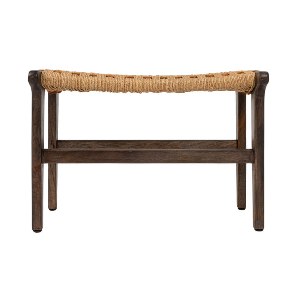 Rowena Interiors Mango Wood Grey Washed Frame Stool with Hand Woven Jute Seat Bohemian Accent EC2256