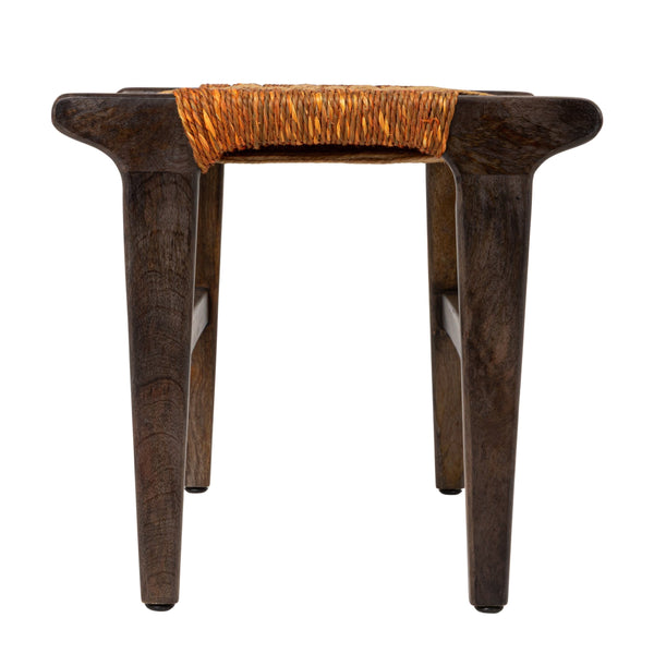 Rowena Interiors Mango Wood Grey Washed Frame Stool with Hand Woven Jute Seat Bohemian Accent EC2256