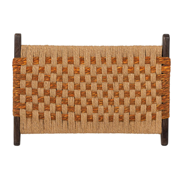 Rowena Interiors Mango Wood Grey Washed Frame Stool with Hand Woven Jute Seat Bohemian Accent EC2256