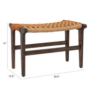 Rowena Interiors Mango Wood Grey Washed Frame Stool with Hand Woven Jute Seat Bohemian Accent EC2256